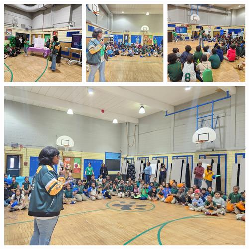 Students and school staff participate in pep rally