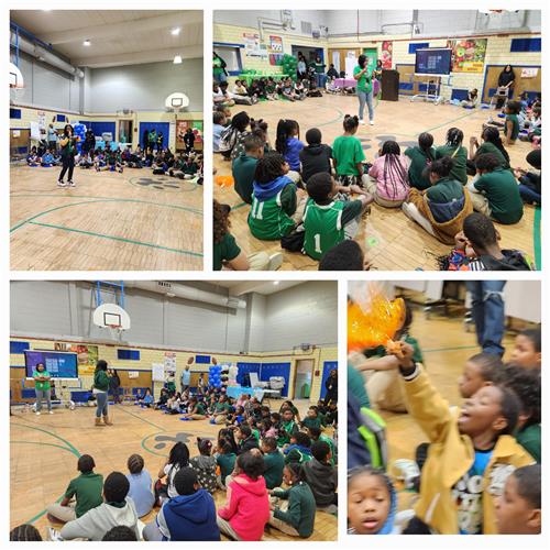Students and school staff participate in pep rally
