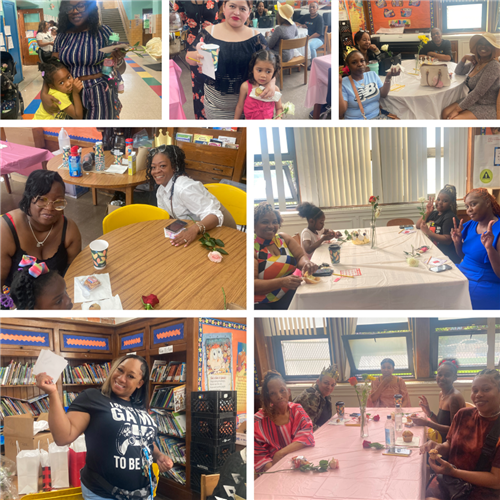 various photos of muffins with mom event