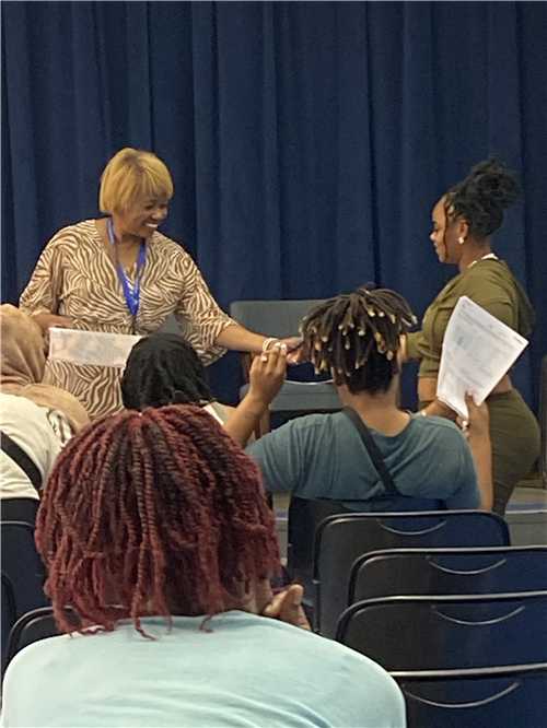 Prinicpal at parent meeting