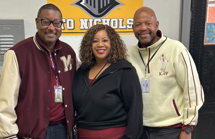 Principal Haywood with members of Kappa Alpha Psi Fraternity