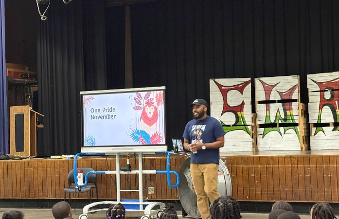  Principal Farmer leading the November Character Trait Assembly