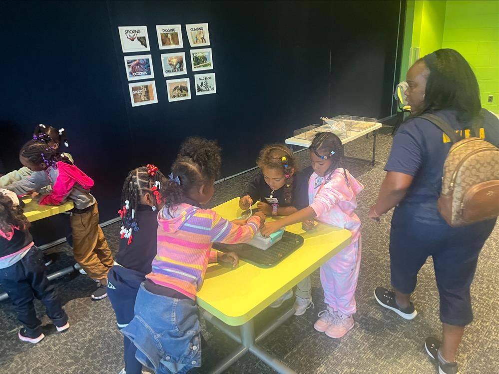  Students and a teacher doing an activity at the zoo