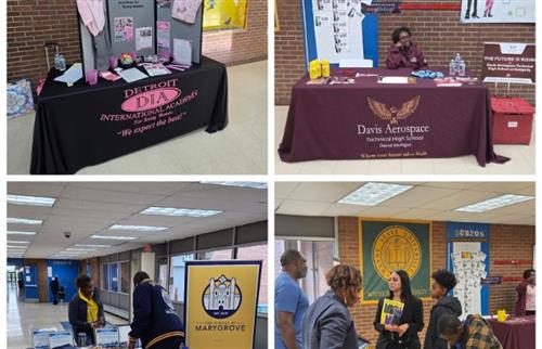  High school expo with school design and adults 