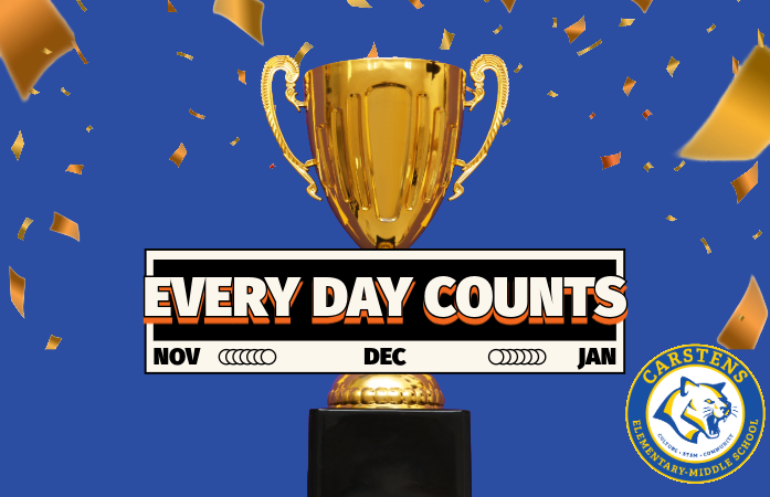  Every Day Counts with trophy and blue background. 