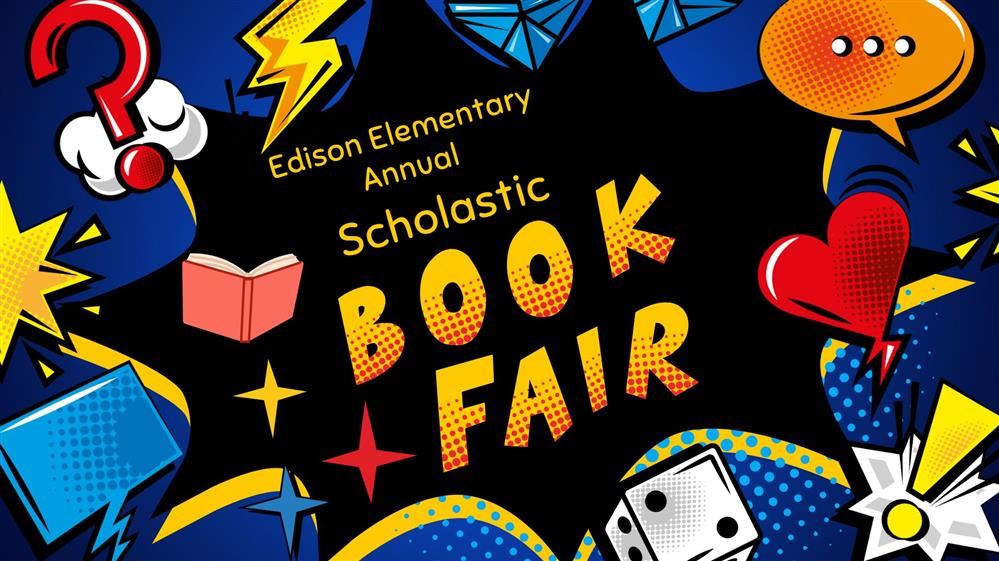  comic book theme with the words scholastic book fair
